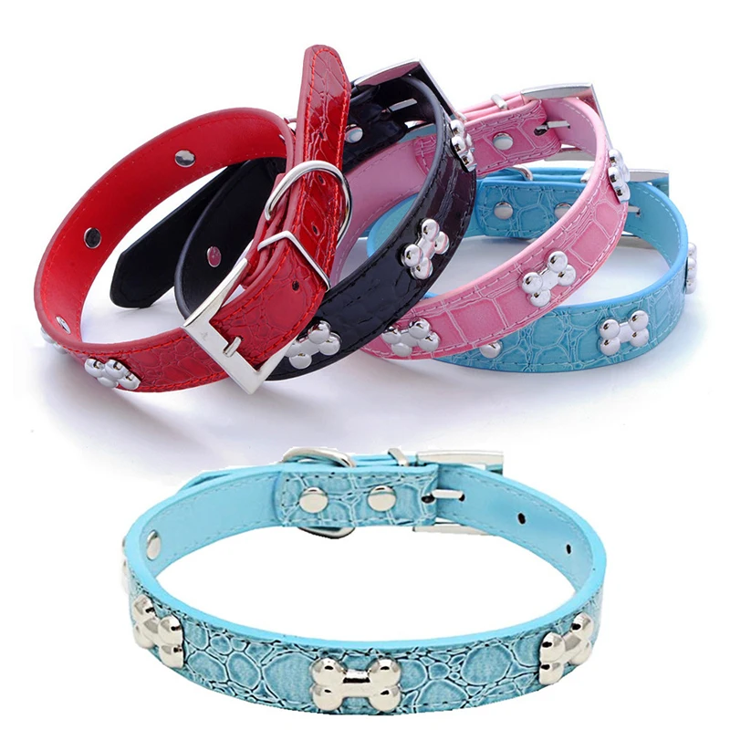 

1PC Pet PU Leather Dog Collar Popular Pet Supply Dog Supplies Alligator Bone Pet Necklace For Small Medium Dog