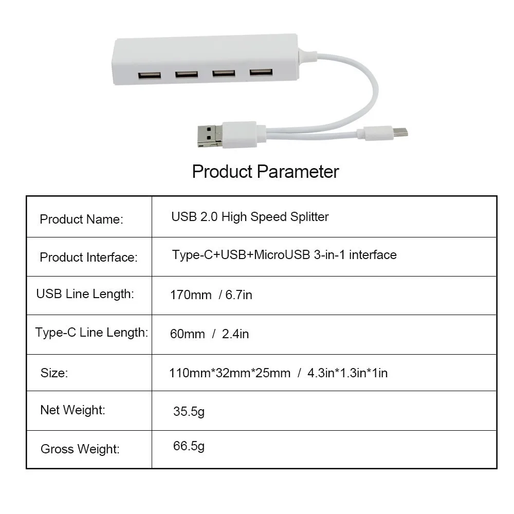 CHUYI высокоскоростной USB C концентратор 4 порта USB2.0 Micro OTG сплиттер с адаптером для