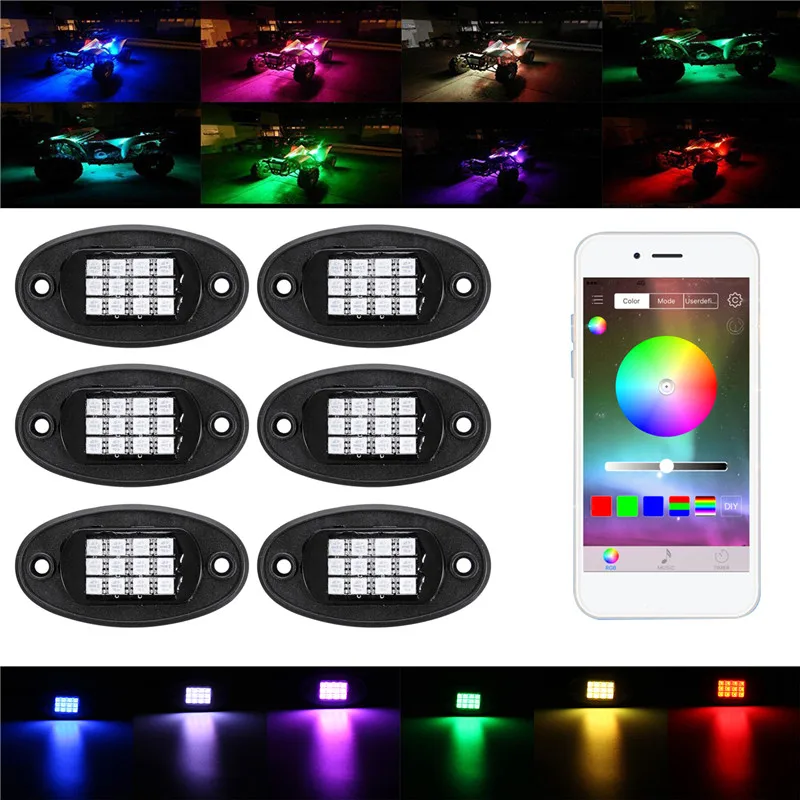 Хит продаж светодиодный светильник рок 6 в 1 автомобильная атмосферная лампа RGB