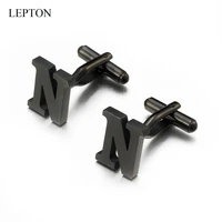 lepton stainless steel letters n cufflinks for mens black silver color letters n of alphabet cuff links men shirt cuffs button