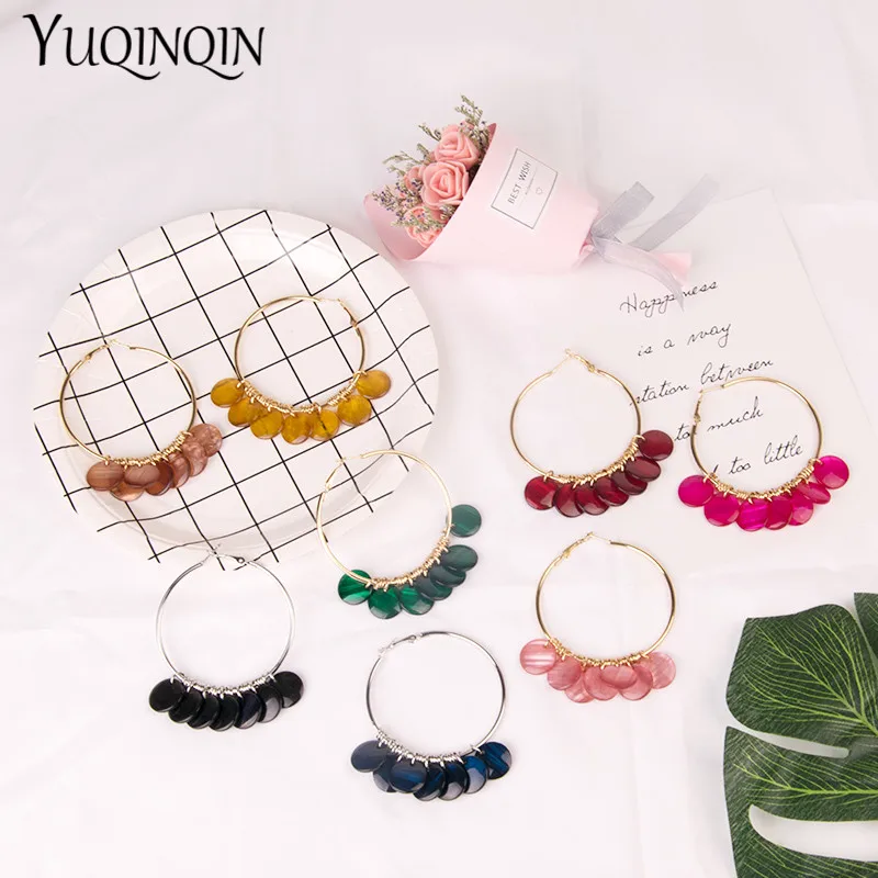 

Ethnic Long Circle Metal Dangle Big Resin Earing for Women Round Geometric Acrylic Drop Earrings for Girl Fashion Jewelry Brinco