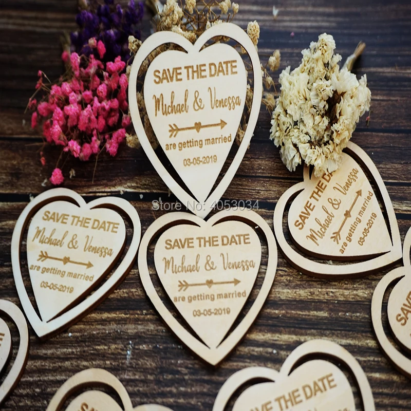 Деревянные магниты с надписью Save The Date Heart | Дом и сад