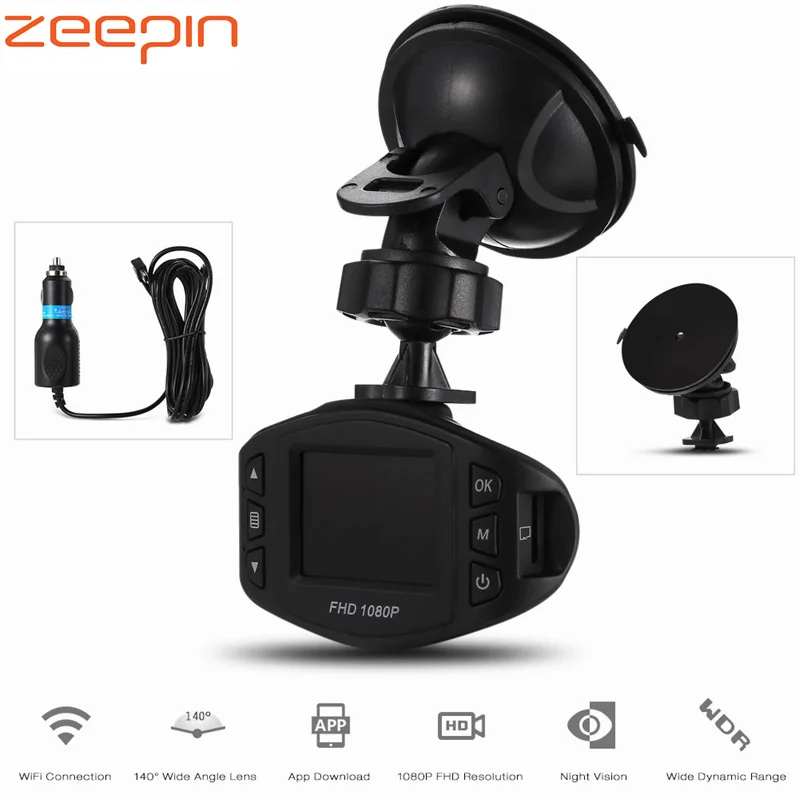 Зазор ZEEPIN E1 WiFi Dash Cam App WDR Автомобильный рекордер 1080 P FHD Разрешение 140 градусов