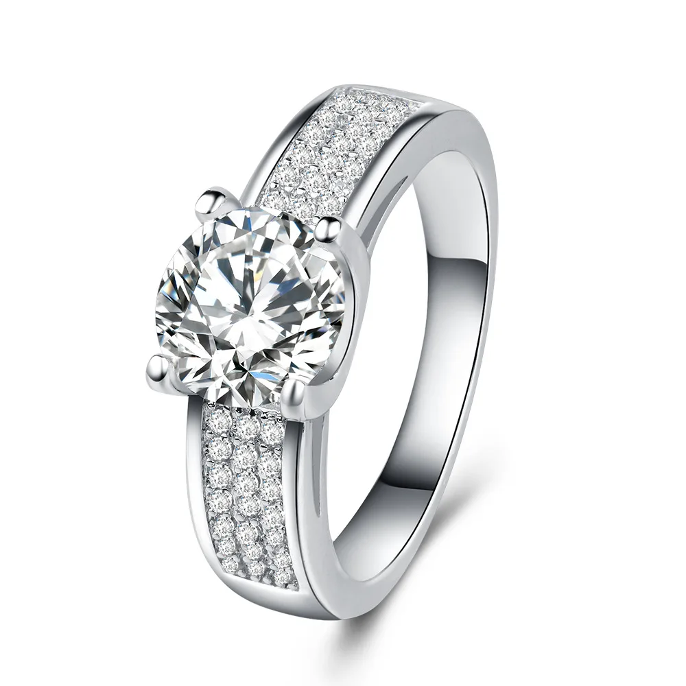 Newest Six-claw Zircon Carat Wedding Ring for Women Round Micro-inlaid Simulation Full Drill Jewelry Engagement | Украшения и