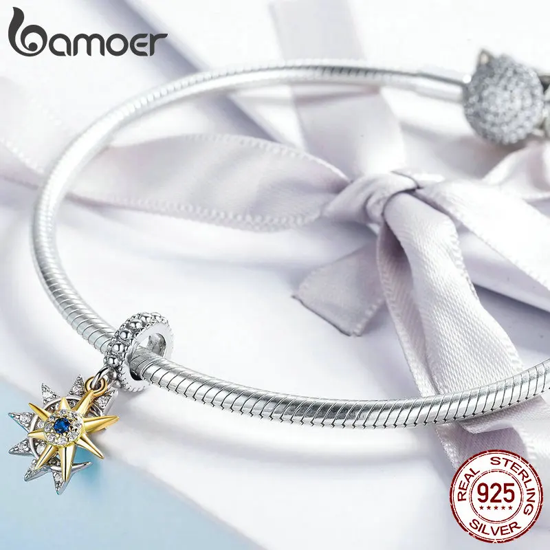 BAMOER, высокое качество, 925 пробы, серебряный, с солнцем, с Луной, подвеска, подходят подвески, браслеты, ожерелья, прозрачные, CZ Циркон, ювелирные изделия SCC1135