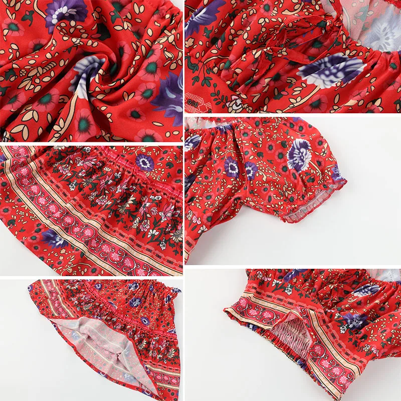 Женское винтажное Богемный Хиппи платье 2 шт короткий рукав укороченный топ +