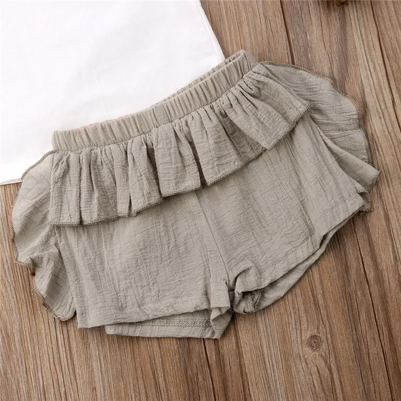 6M-4T Toddler Baby Girl Casual Clothes Set Ruffle Cotton Shirt Tops Blouse Sleeveless Kid Girls Shorts Outfits Summer | Детская одежда