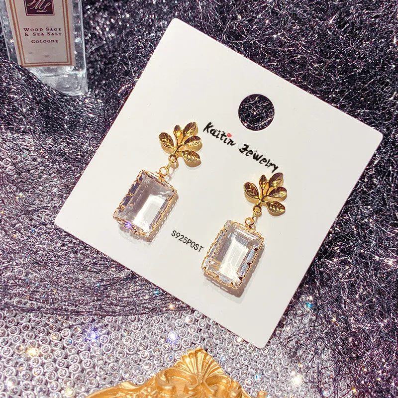 FYUAN геометрические Висячие серьги для женщин Bijoux Золотые листья Tectangle прозрачные