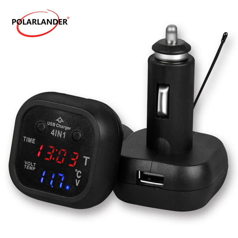 High Quality Car Voltage Temperature Clock Display 4in1 2.1A Usb Charger Battery Monitor Voltmeter For Android Phone | Автомобили и