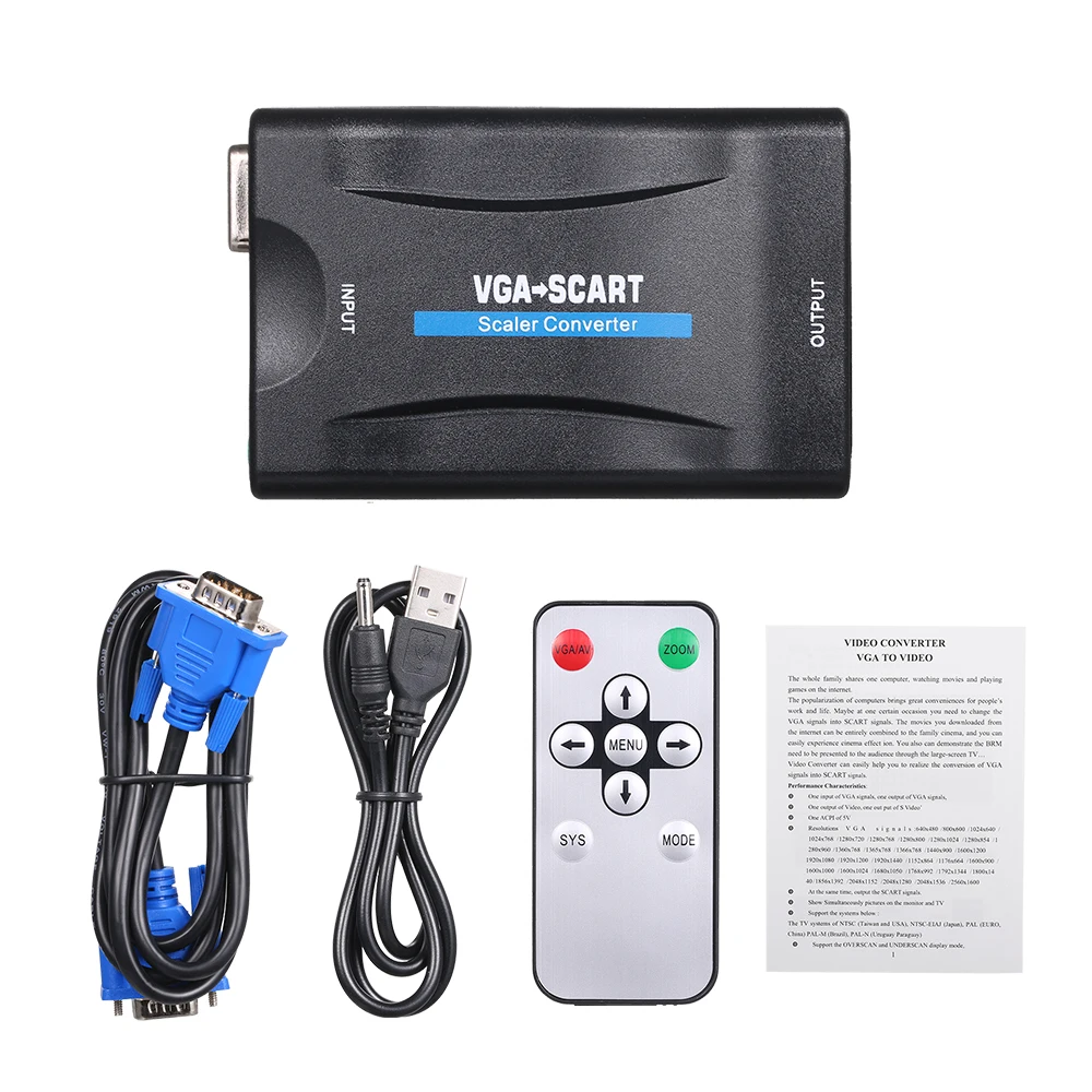 

VGA to Scart Converter Video Audio Converter Video Adapter 1080P for TV and Projector VGA to SCART Video Converter