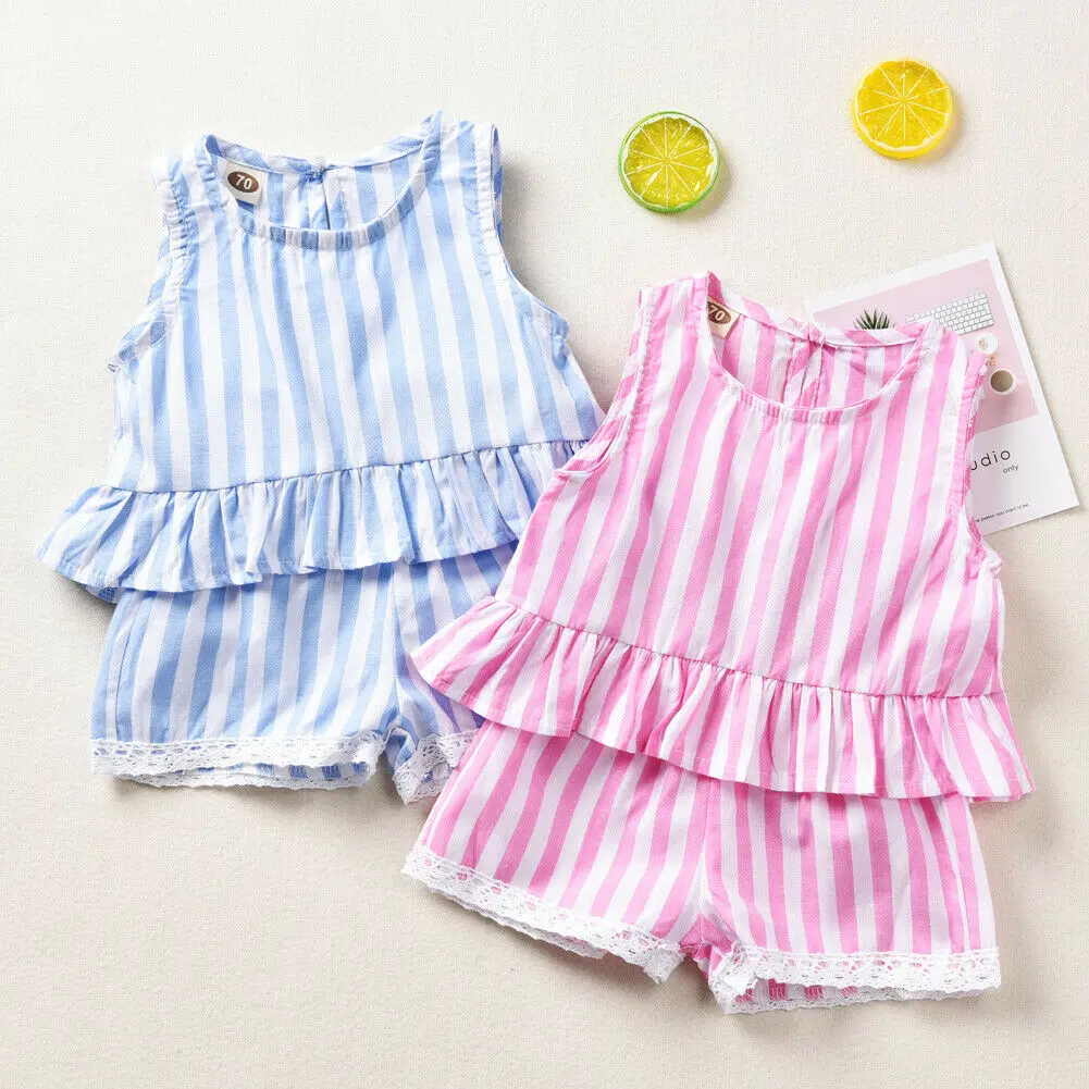

Pudcoco Baby Girl Set Toddler Newborn Baby Girl Summer Stripe Tops Shorts Outfits Set Clothes 0-24M