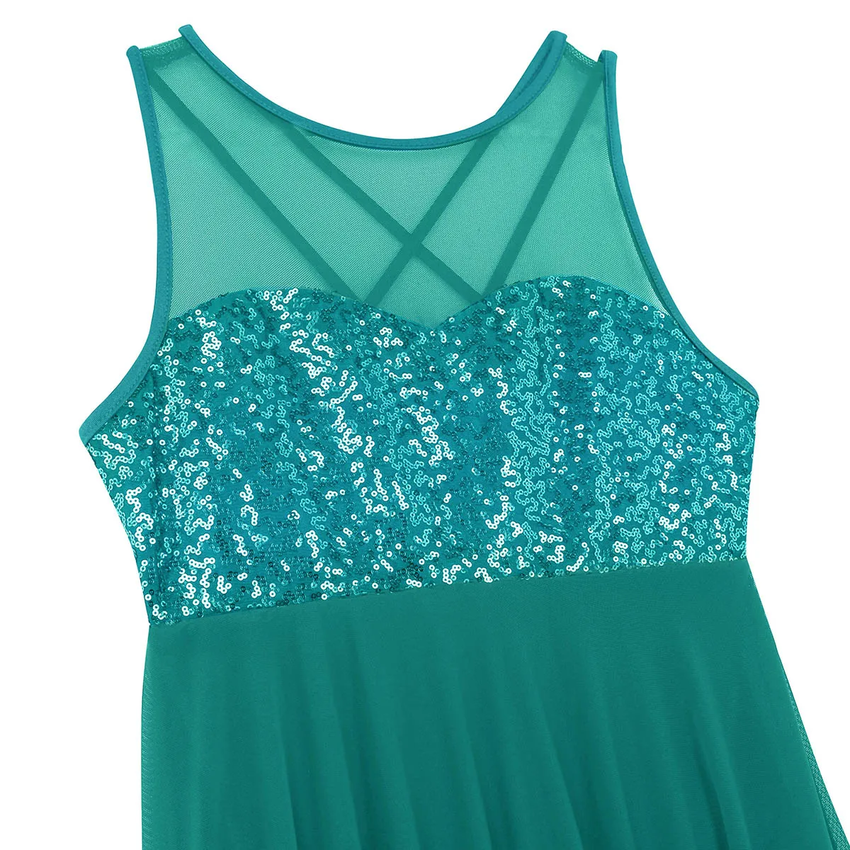 Adult Ballet Dress Leotards for Women Dance Sleeveless Sequins Asymmetric Mesh Criss Cross Back Bodysuit | Тематическая одежда и