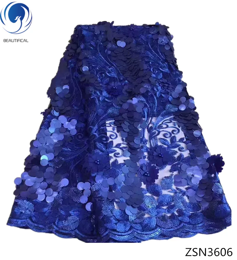 

BEAUTIFICAL sequin lace fabrics new design shiny 3d flower lace fabrics with beads french tulle laces for women 5yards/lot ZSN36