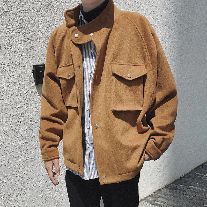 2018 Autumn And Winter New Fashion Men's Student Jacket Tide Solid Color Sports Shirt Camel / Black M-2XL | Мужская одежда