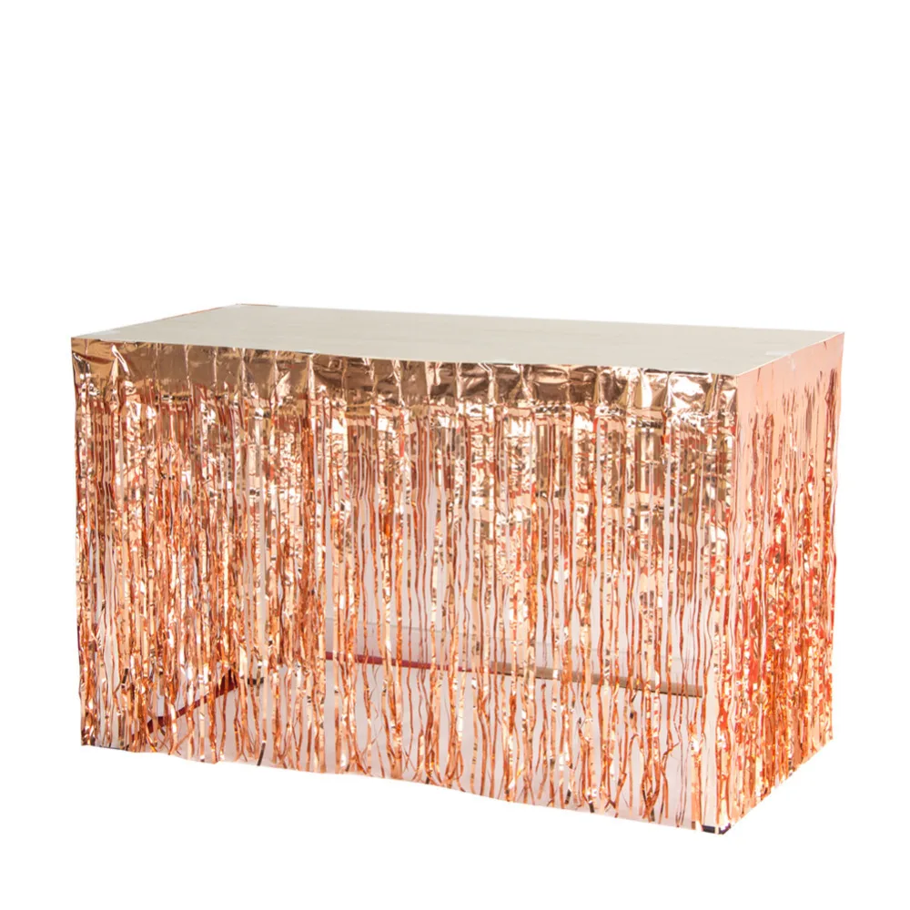 

1pc Rose Gold Tinsel Table Skirt Metallic Foil Fringe Table Curtain Tassel Garlands Wedding Birthday Bridal Shower Decor