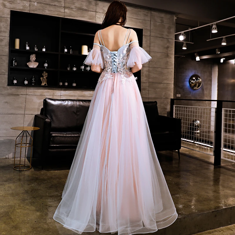 Женское вечернее платье SSYFashion розовое мягкое с кружевной аппликацией и