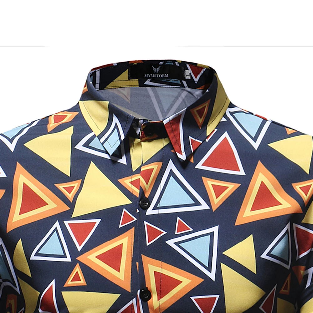 Male Slim Shirt Casual Geometric printed Men Long Sleeve Korean camisa shirts vintage Linen Fashion | Мужская одежда