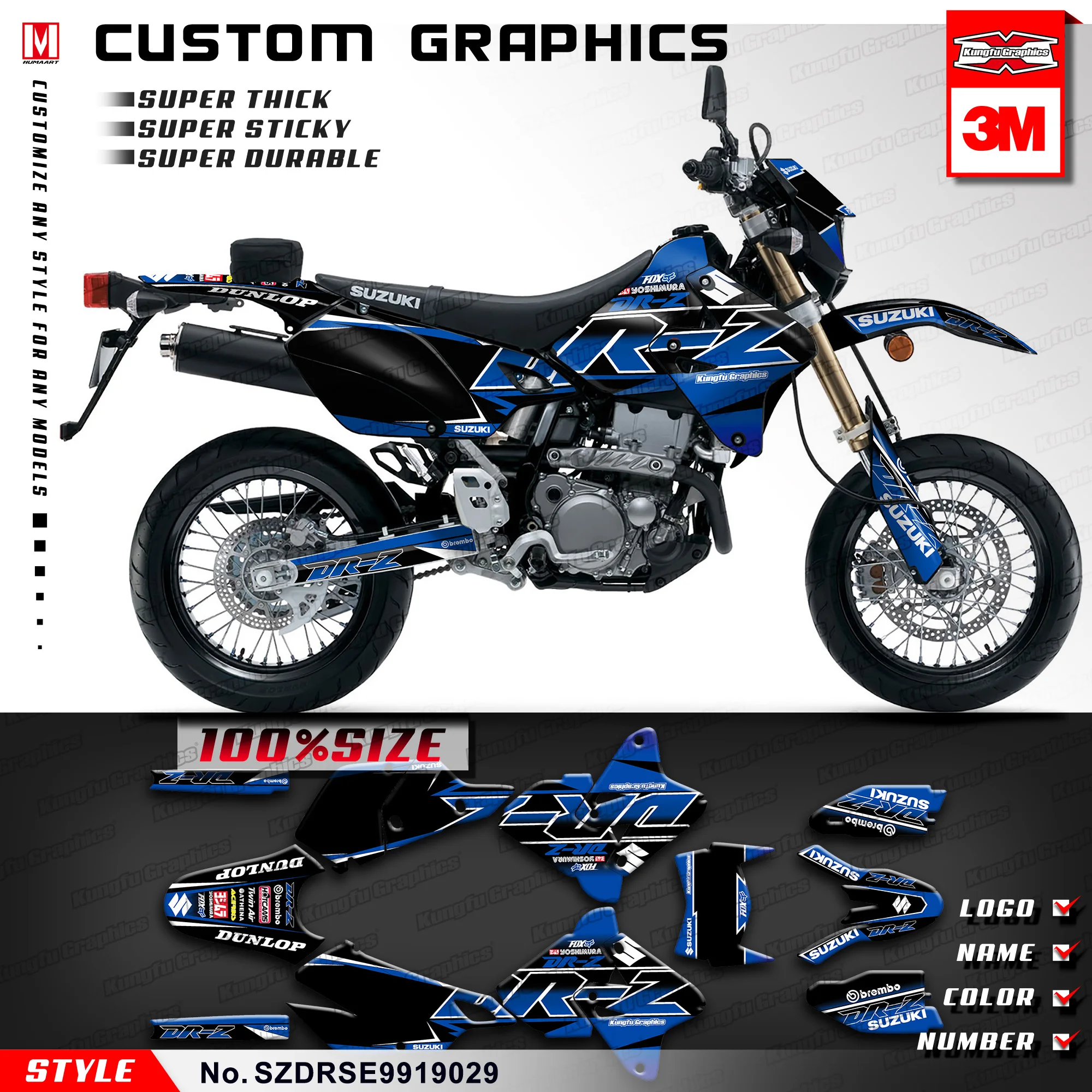 KUNGFU графические наклейки для мотоцикла MX наклейка Suzuki DRZ400SM DRZ 400 SM DRZ400E 400E 1999 2019