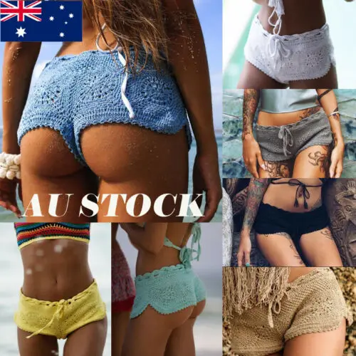 

Sexy Women Brazilian Cheeky Knit Swimwear Ladies Solid Knitted Shorts Female Clothing