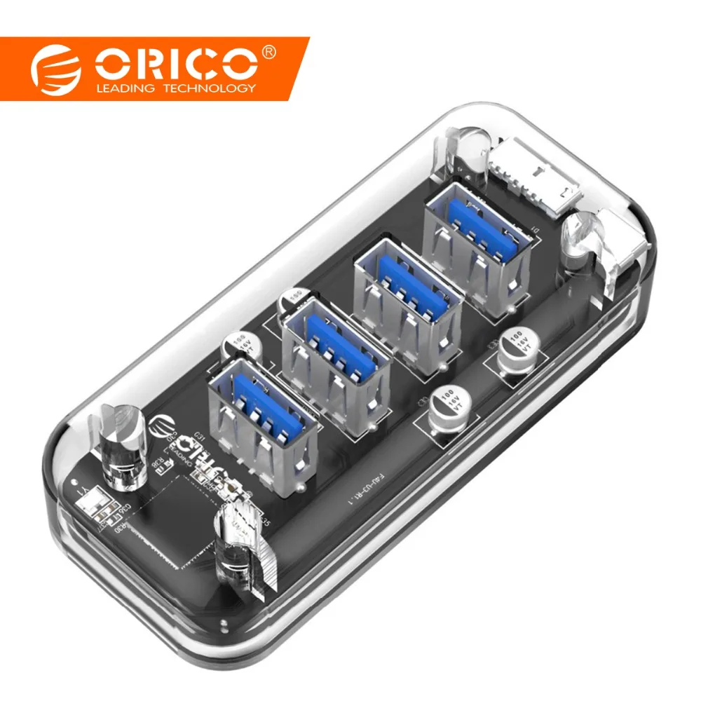 Orico 4 порта s Usb3.0 прозрачный концентратор сплиттер с двойным микро USB портом