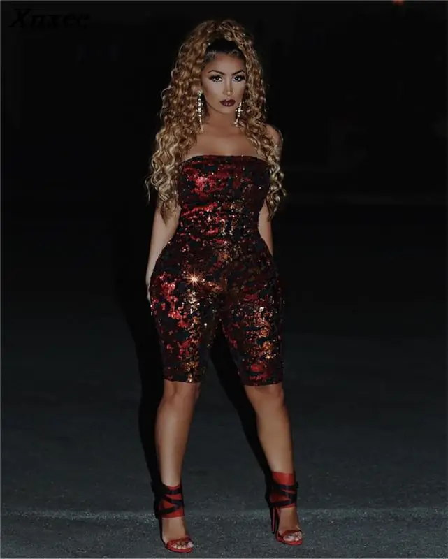

Xnxee Velvet Sequins Women Jumpsuit Sexy Strapless Romper Bar Night Club Party Playsuits Autumn Winter Outfits Christmas Gifts