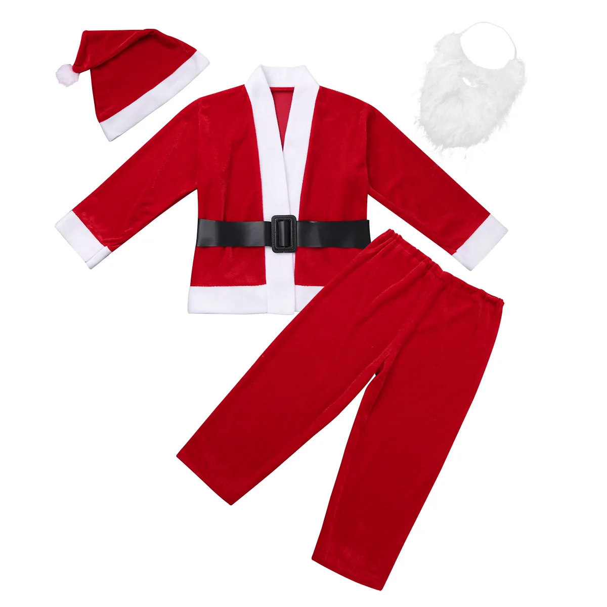 iEFiEL Kids Boys Girls Children Long Sleeves Christmas Xmas Santa Claus Costumes Outfits With Hat Beard Set for Dress Up | Тематическая