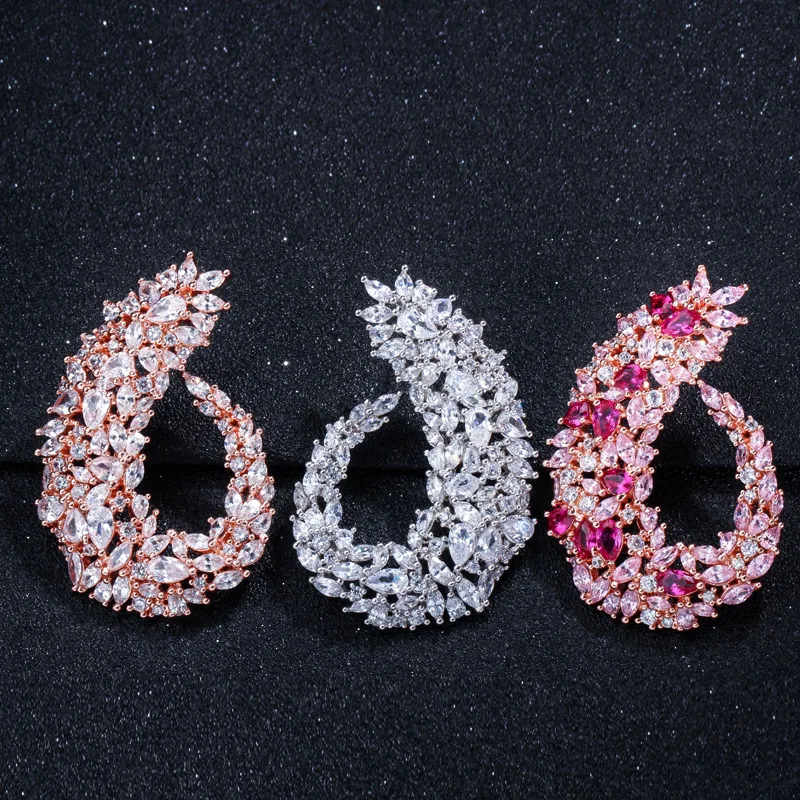 Fashion Famous Design Luxury Popular Geometry Flower Full Pave Cubic Zirconia Wedding Earrings Women Party Anniversary Jewelry | Украшения