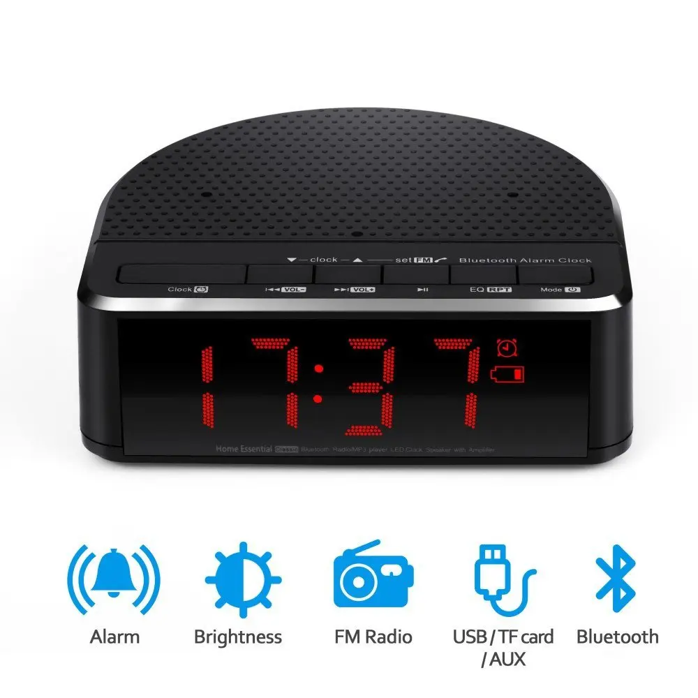 Цифровой Будильник радио с bluetooth динамиком дисплей красной цифрой 2 диммером fm USB