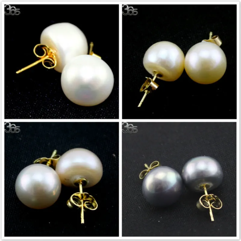 Free Shipping AAA Wedding Jewelry Gift Box Packed Gold Filled Studs White Pink Natural Freshwater Pearl Earrings 10 11mm|earrings pearls