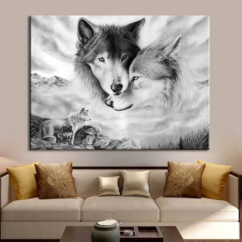 

Black and White Wolf Animal Canvas Paintings Home Frameless Decorative Paintings Porch Bedroom Hanging Art Paintings Wall