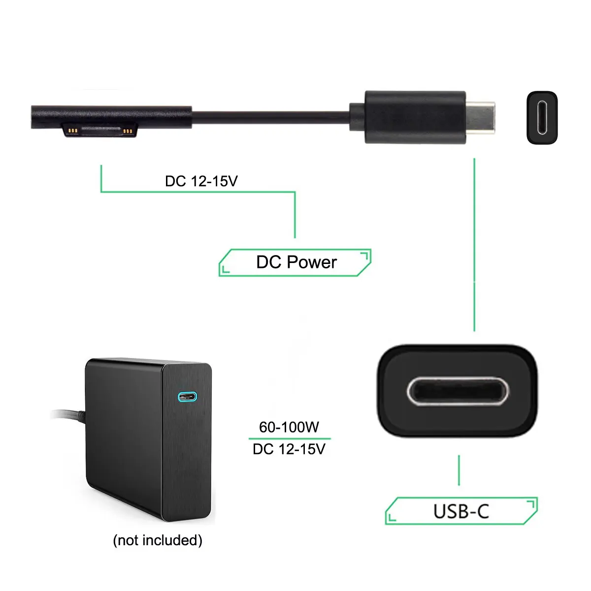 

Jimier 1,8 m USB 3,1 Type C USB-C DC 12-15V Pro3 Pro4 Pro5 Pro6