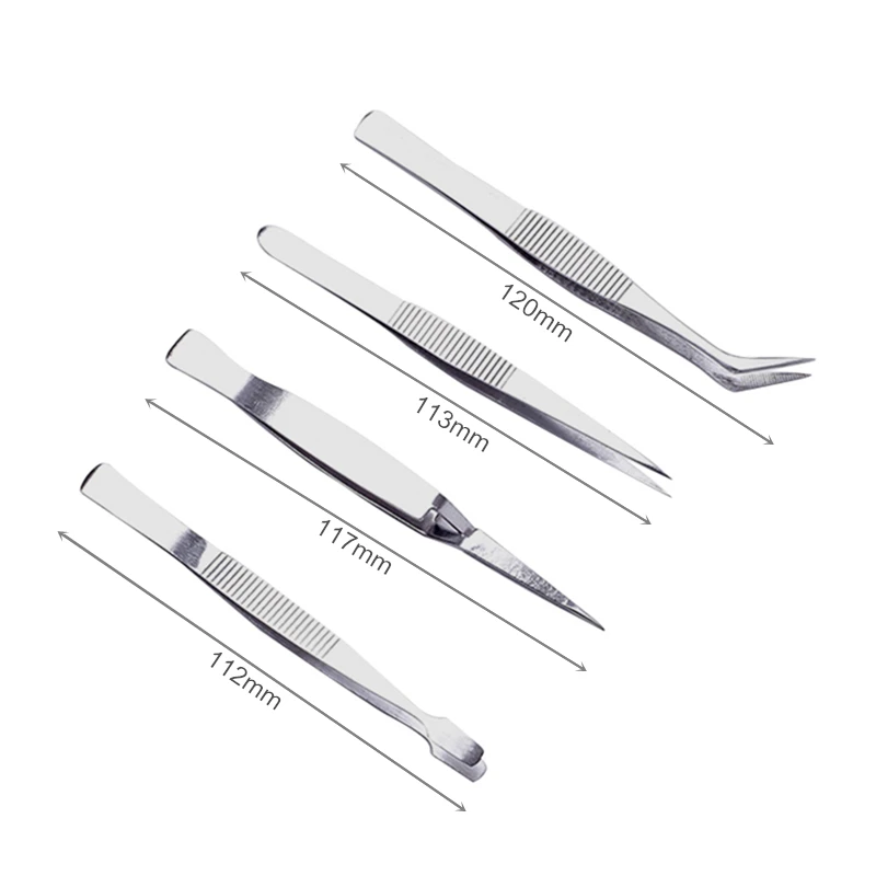 HLZS-4Pcs/Set Precision Tweezers Stainless Steel Thick Electronics Forceps Eyebrow Anti-Skid Makeup Repair Multi Tool | Инструменты