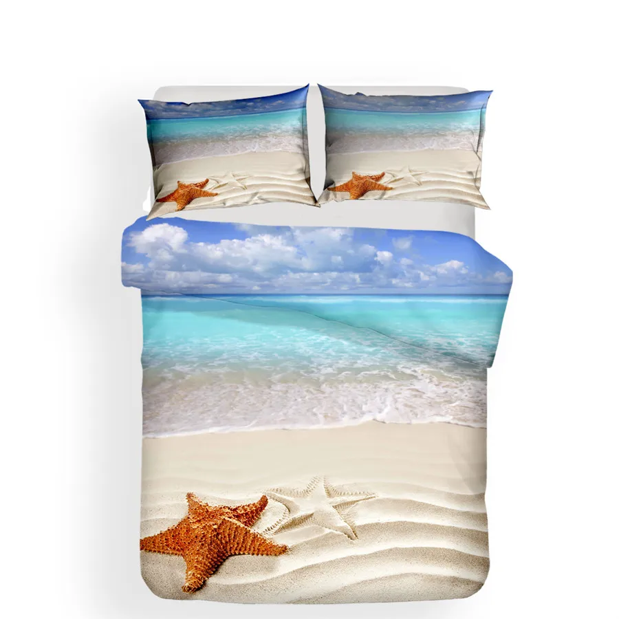 Комплект постельного белья с 3D принтом пододеяльник пляжный морской звездой