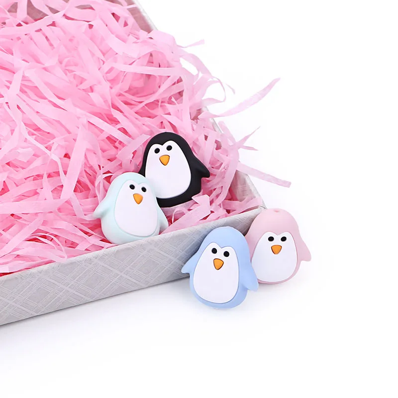 Chenkai 50PCS Silicone Penguin Teether Beads DIY Baby Animal Cartoon Chewing Pacifier Dummy Sensory Jewelry Toy Making Bead