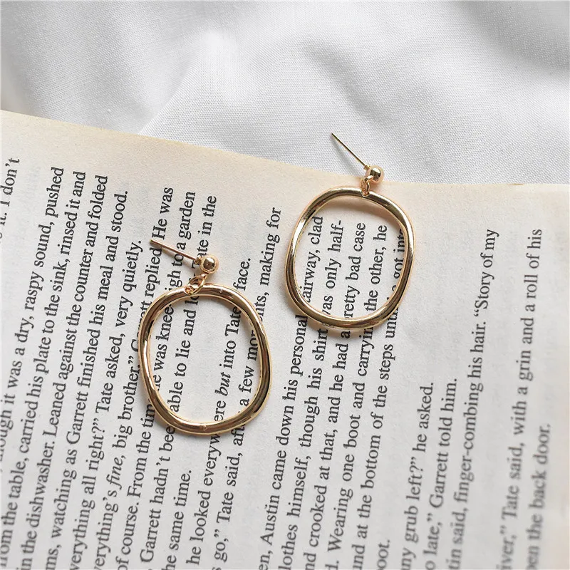 New Pattern Fashion Korea Temperament Metal Texture Geometry Irregular Circle Design Drop Earrings For Women Jewelry Accessories | Украшения