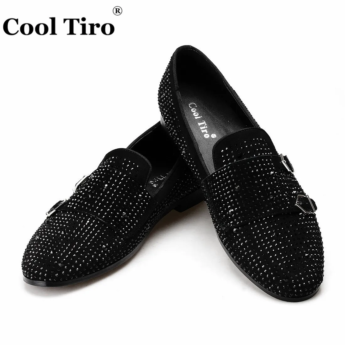 Cool Tiro мужские мокасины с двумя Монами черные стразы туфли на плоской подошве