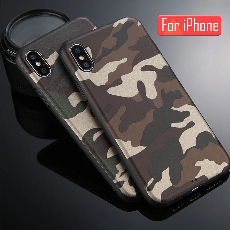 Камуфляжный чехол для телефона iPhone 7 6 6S 8 Plus Мягкая силиконовая армейская зеленая