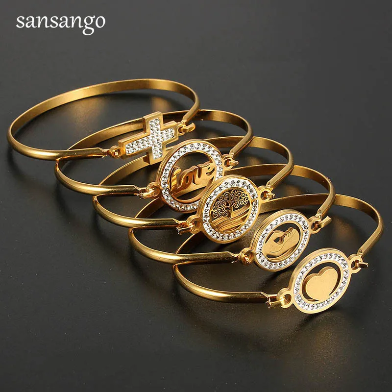 

Fashion Luxury Gold 316L Stainless Steel Bracelet Tree Of Life Buckle Cuff Bangle For Women Valentine's Day Gift Jewelry Finding