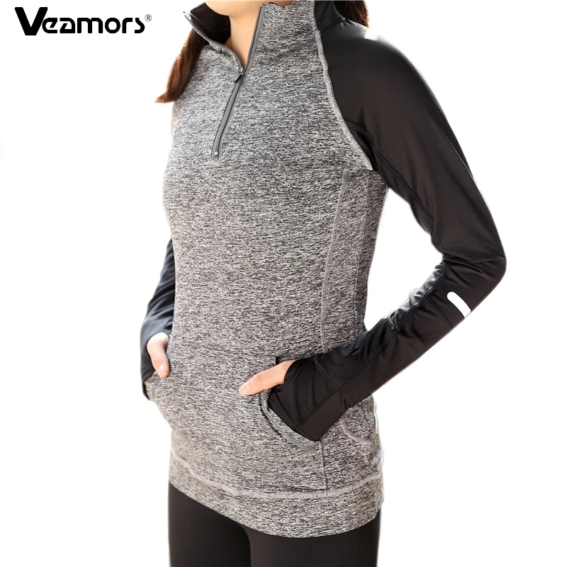 VEAMORS Женская футболка для бега на молнии йоги топы с длинными рукавами женщин