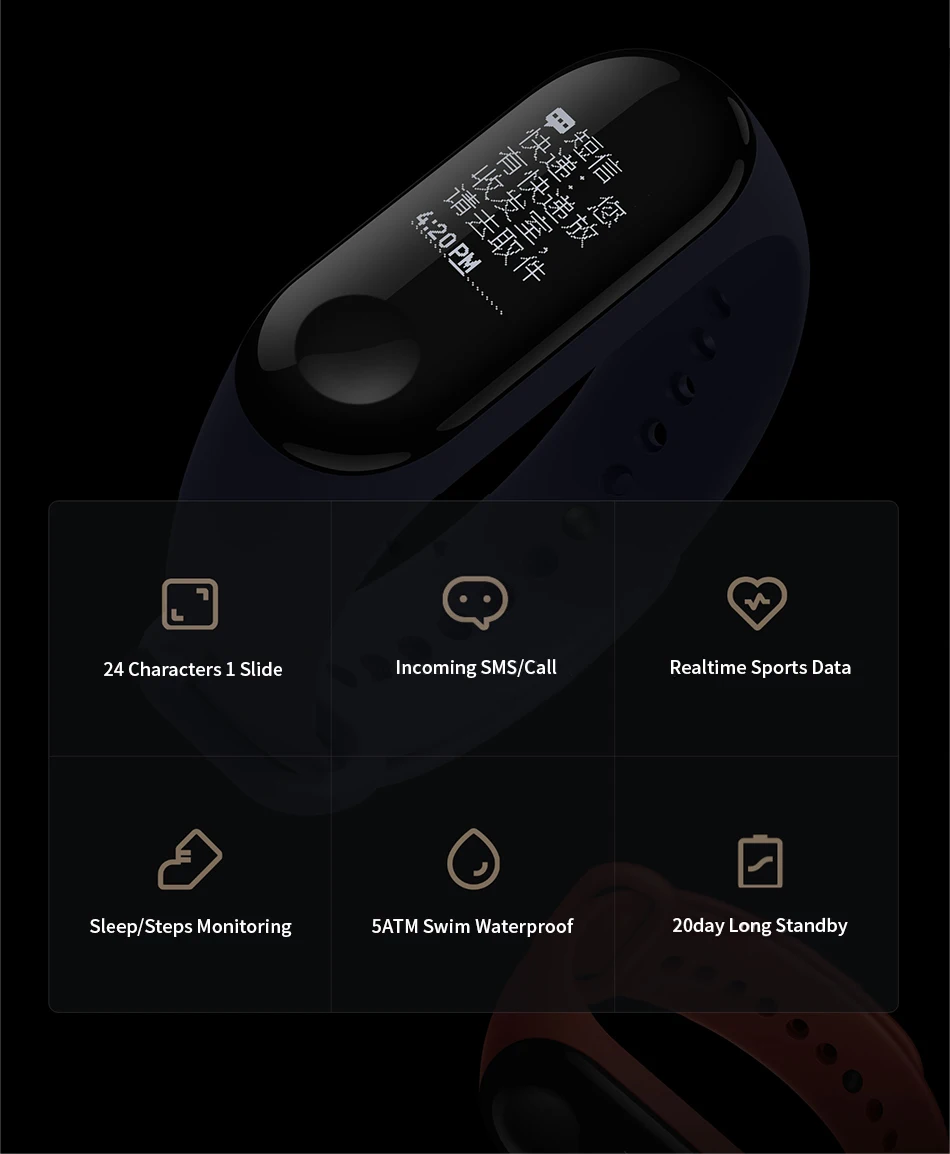 Double Yi M3 Smart Bracelet Band Heart Rate Blood Pressure Call Steps Sports Swimming Wristbands Watches |