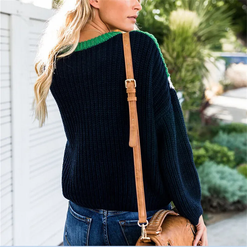 Fashion Women Sweater Color patchwork Knitted long sleeve Loose Ladies Autumn Winter Warm Tops Pullover Jumper Sweaters female | Женская