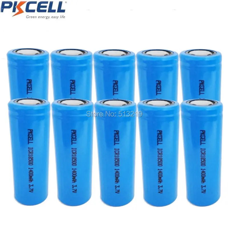 10 шт. PKCELL 18500 3 7 V литиевые аккумуляторные батареи ICR18500 1400MAH литий ионный