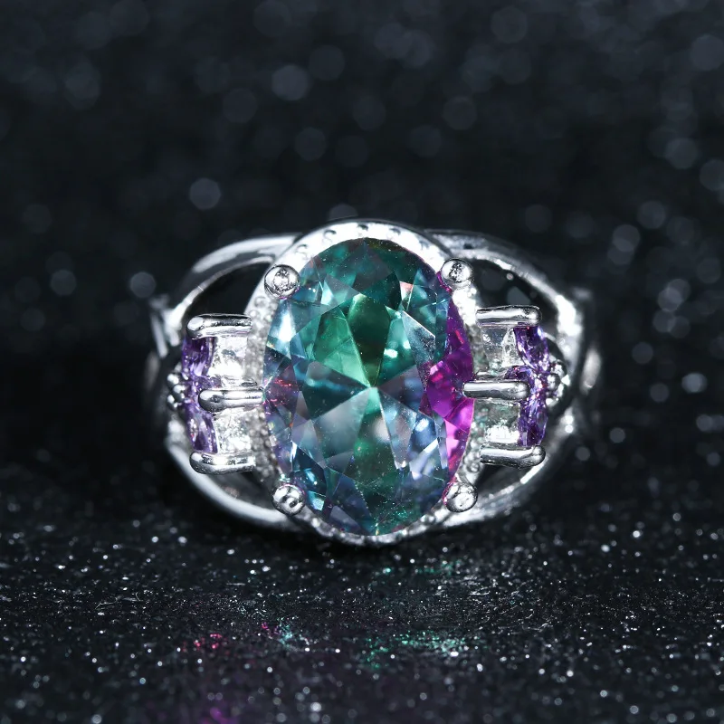 Colorful Stone Round Zircon Wedding Ring for Women Micro-inlaid Simulation Rainbow Gem Jewelry Engagement | Украшения и
