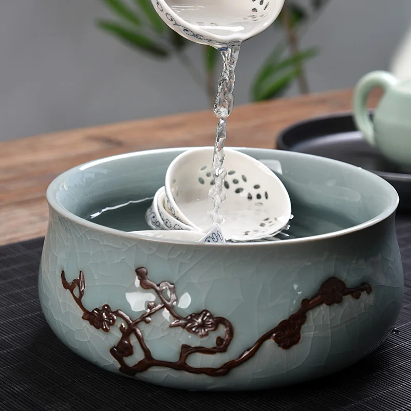 Винтажная чаша для мытья чая керамическая емкость рыб аксессуары китайских