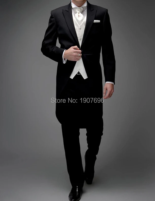 

3 Piece Man Tail Coat for Formal Wedding Groomsmen Tuxedos 2019 Black and White Bespoke Suit 2019 Male Jacket Pants Vest