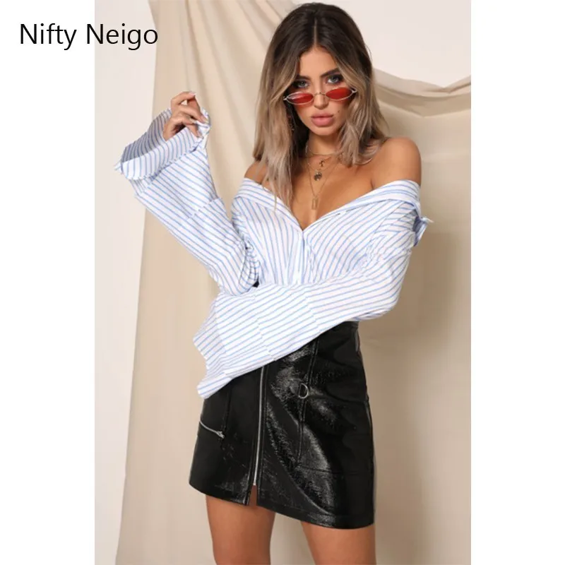 Nifty Neigo Офисная Женская блузка в полоску с отложным воротником Топы рукавом