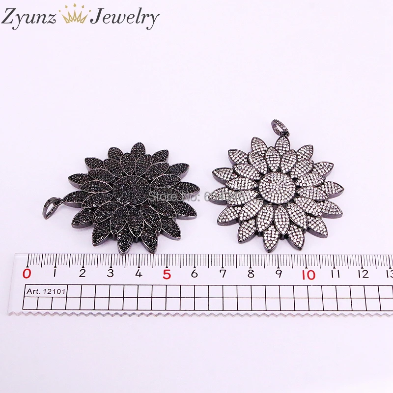 

5 Strands ZYZ326-0013 Clear /Black CZ Cubic Zirconia Micro Pave Flower Pendant Necklace, Big Flower Jewelry for Women