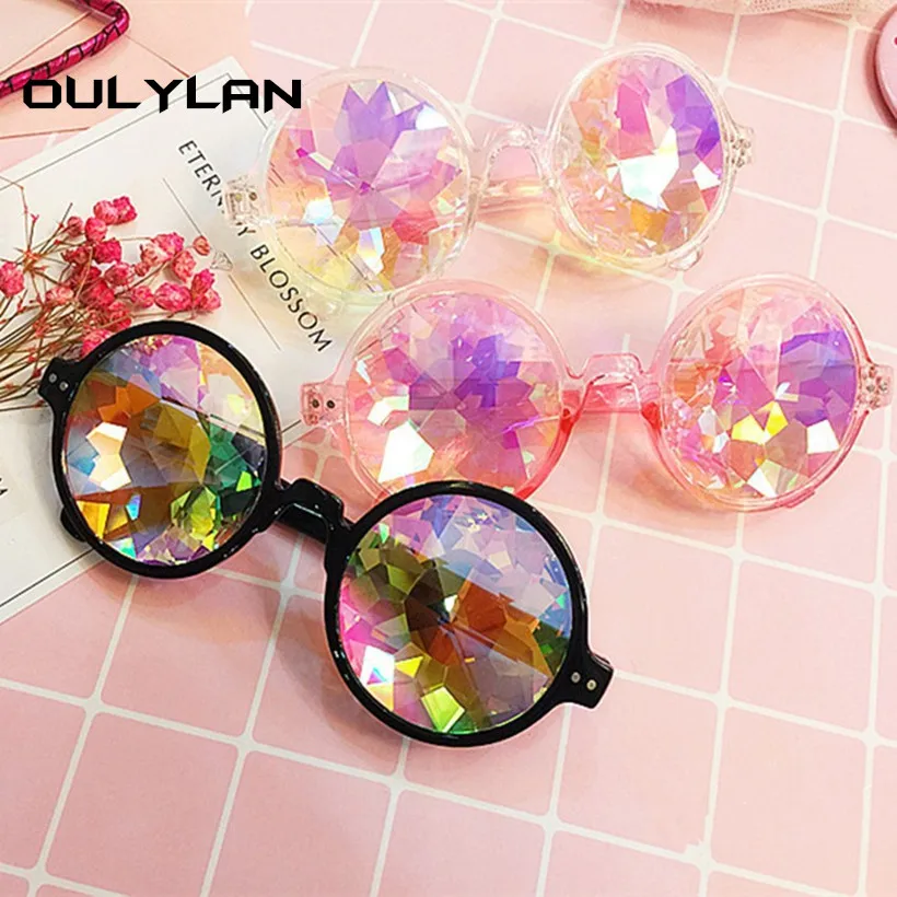 Солнечные очки Oulylan круглый калейдоскоп Rave Festival для мужчин и женщин брендовые