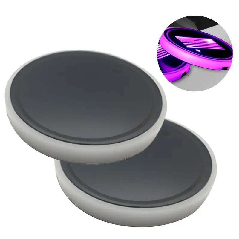 2PCS Car LED Light Coaster Anti-slip Cup Mat Flag Pattern Colorful Pad Smart Atmosphere Non-Slip | Автомобили и мотоциклы