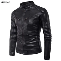 mens fashion wave cut motorcycle jacket 2018 new autumn winter pu leather jacket casual multi zipper stand collar coats 4xl 5xl
